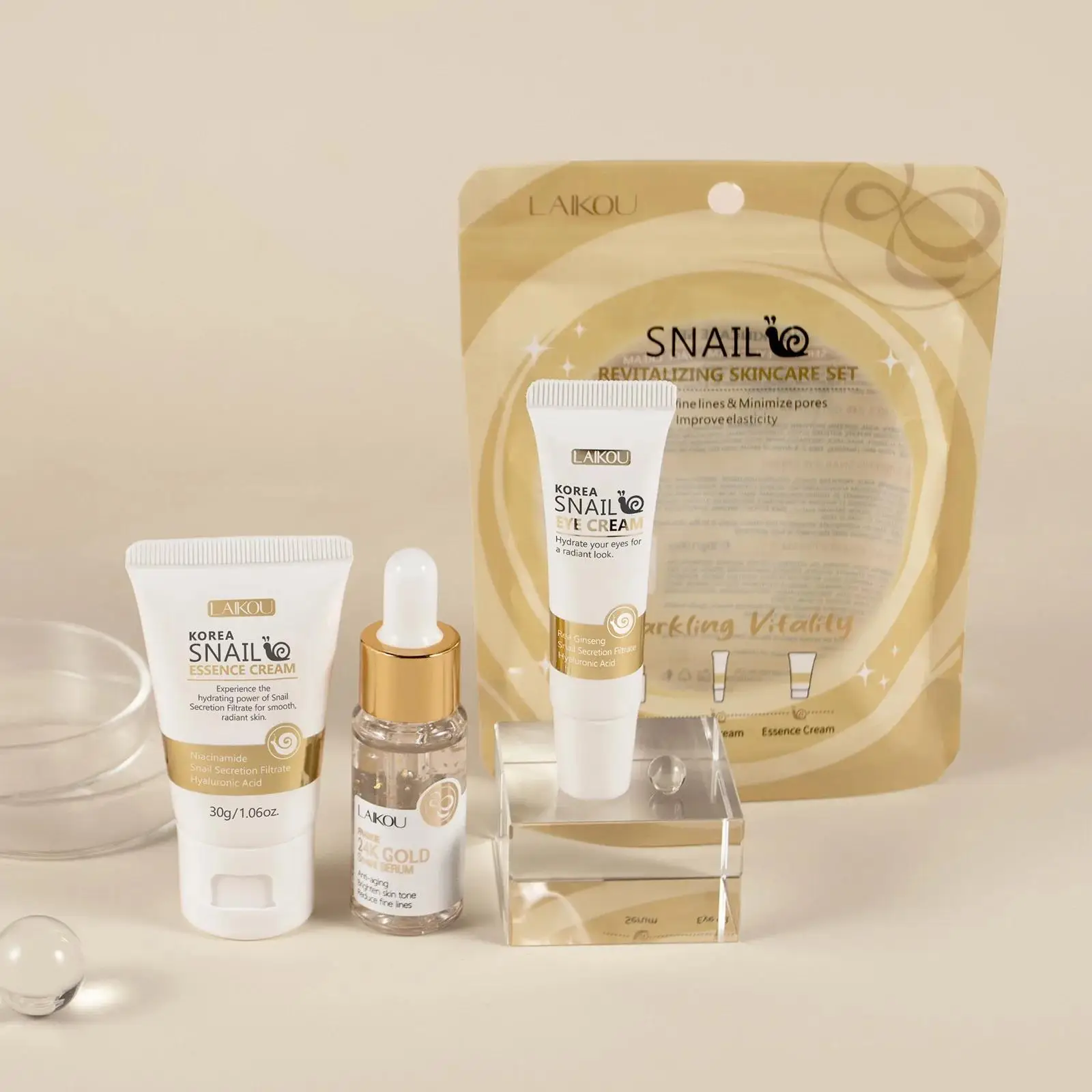 Luxury Skincare Set For Women - 24K Gold Snail Repair Serum Eye